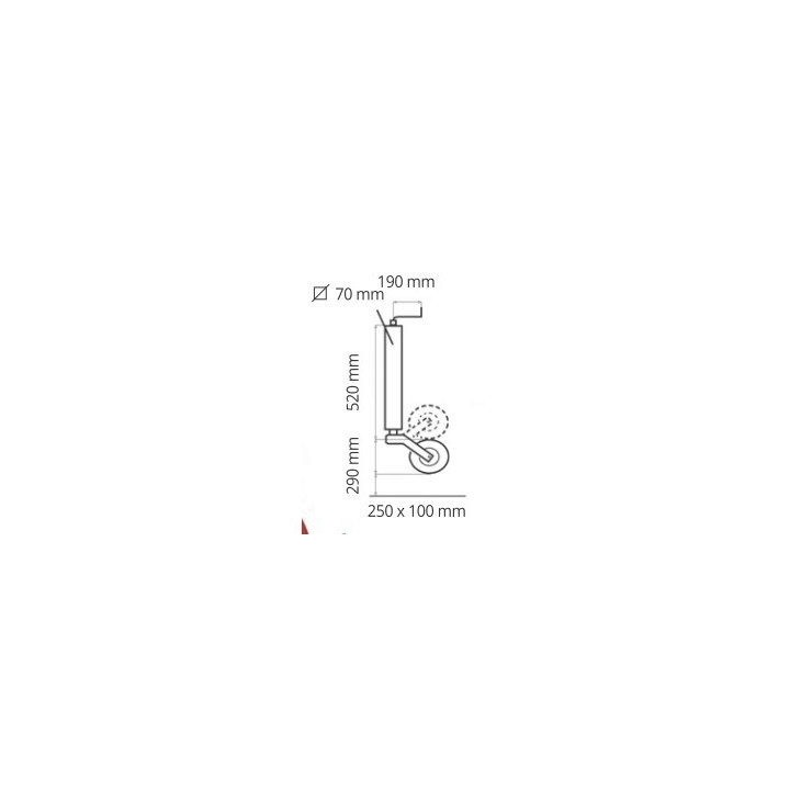 Roue jockey remorque benne porte engin carré 70mm roue métal