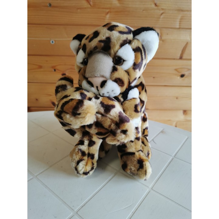 Peluche léopard marron avec son bébé marque CMP 29 cm-bonne qualité déstockage