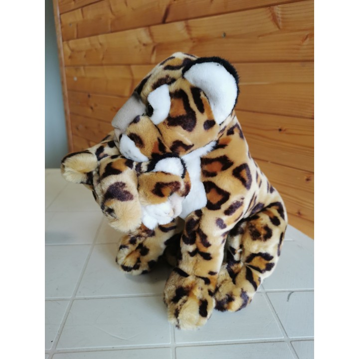 Peluche léopard marron avec son bébé marque CMP 29 cm-bonne qualité déstockage
