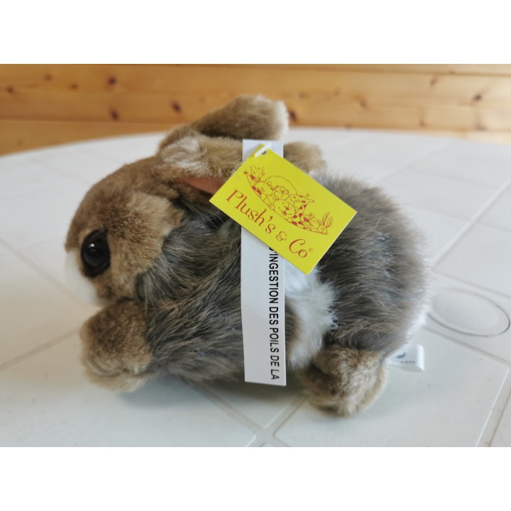Peluche lapin couché Plush's co GRIS déstockage